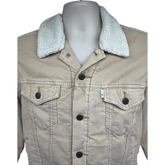 Levis Mens Tan Corduroy Button Up Trucker Jacket Small Sherpa Lined Flap Pockets - Picture 7 of 8
